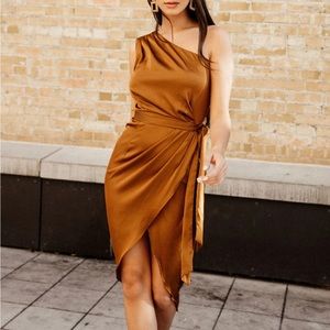 Celia One Shoulder Midi Dress - BRONZE